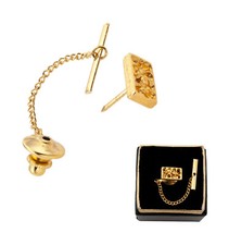 Mens Gold Tone Openwork Textured Abstract Rectangle Tie Tac Tack Pin Gift Boxed