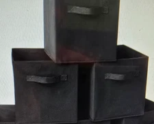3 Collapsible Foldable Fabric Cubby Cube Storage Bins Baskets for Shelves, Black