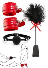 Adult Spanking Feather Tickler Crop, BDSM Mouth Ball Gag Plug and Fuzzy Wrist...