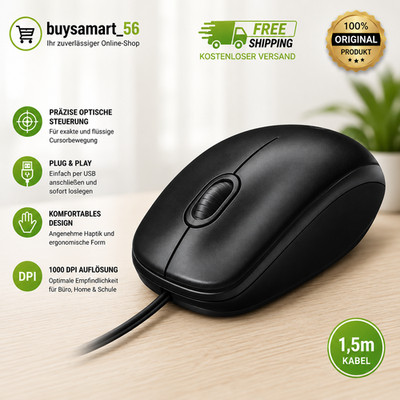 Logitech M100 USB Maus Kabelgebunden 1000 DPI 3 Tasten PC Mac Laptop Schwarz
