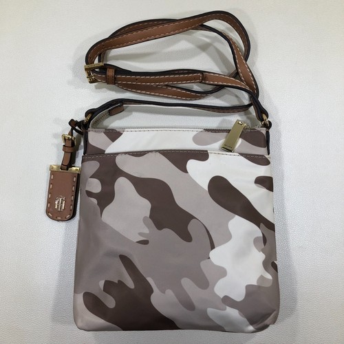 TOMMY HILFIGER 'Julia' Women's Small Crossbody Brown/Gray Camo Shoulder Bag $88