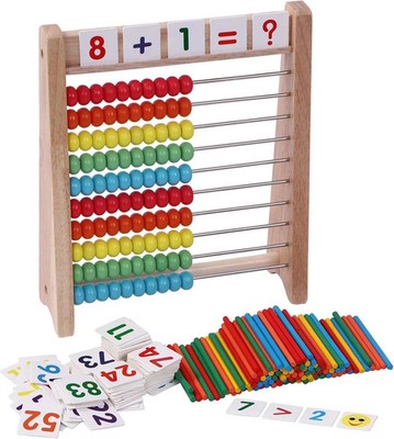 Cltoyvers Wooden Abacus for Kids Math with 100 Counting Sticks and Number Toys C