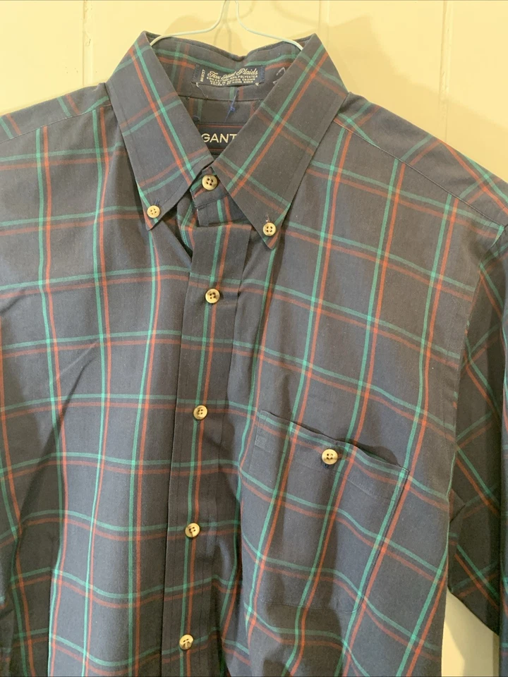 Vintage Gant Dress Shirt Mens Size Med Blue Red Green Plaid Long Sleeve - Image 2 of 4