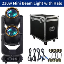 2Pack Mini 7R 230W DMX with Halo&Flight Case Moving Head Beam Light Stage Light