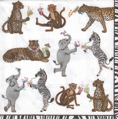 3 Cocktail Papier Servietten Napkins (N3-13) Prosit! Leopard Tiger Affe Elefant