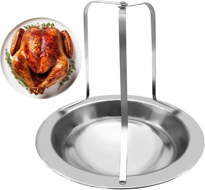 Chicken Roaster Rack Stainless Steel Beer Can Chicken Holder W/ Tray Grill BBQ