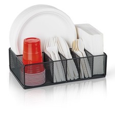 Paper Plate Organizer For Countertop Metal Silverware Caddy With 6 Compartments