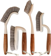 4-Pack Heavy Duty Scrub Brushes Set with Wooden Handles, Triangle & Square Floor