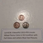 Lot #236 3 Beautiful Lincoln Wheats 1913-P 1913-D 1913-S VG-F See Pictures