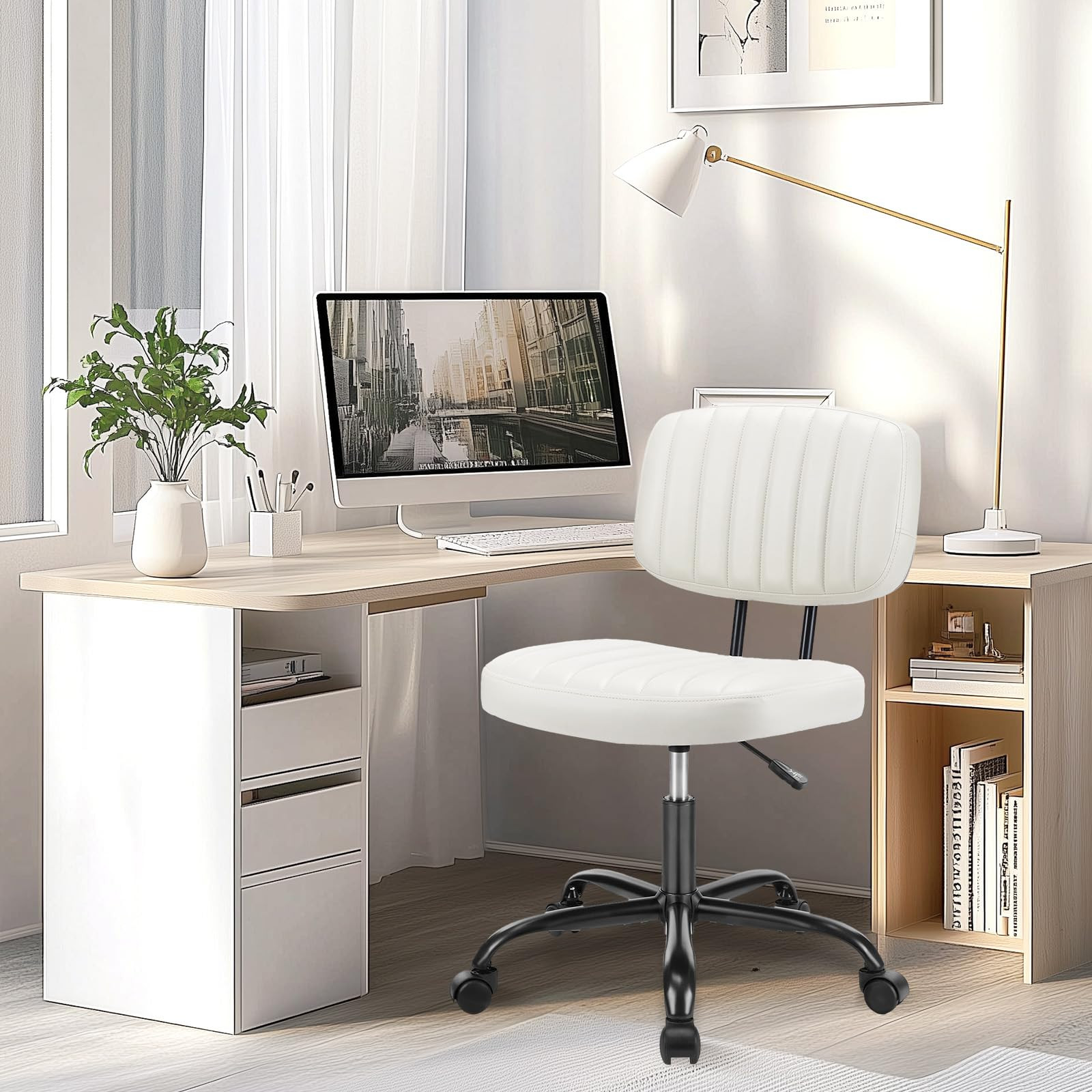 Low Back PU Leather Office Chair with Wheels for Home Desk