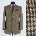 Mens Vintage Check HARRIS TWEED Jacket 40S US Size Brown Wool Sport Coat Blazer