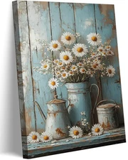 Rustic Farmhouse Daisy Canvas Wall art Country Flower Posters Prints Vintage ...
