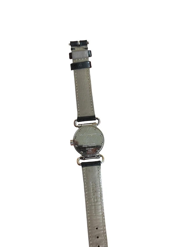 VINTAGE Salvatore Ferragamo Women's Black Leather Swiss Quartz Watch | Silver - Image 3 of 4