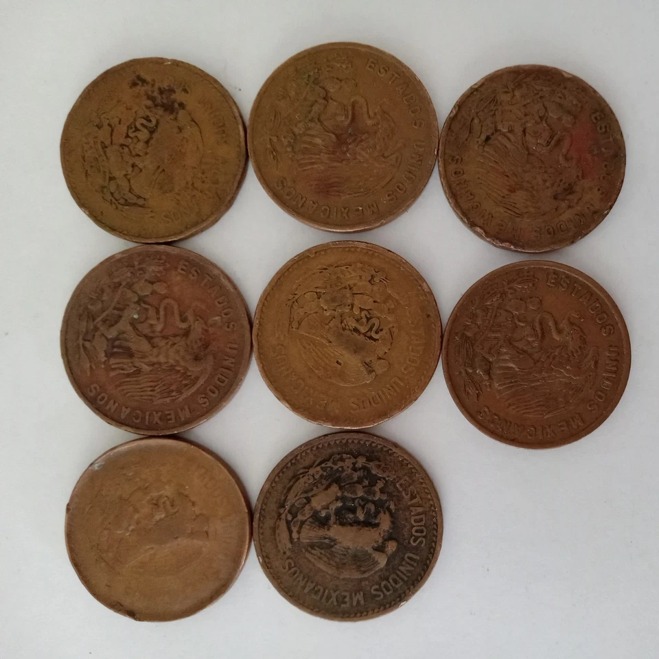 Lote de 8 monedas méxico 20 centavos 1944, 1950, 1951, 1953, 1954, 1960, 1967, 1968 Foto 2 de 2