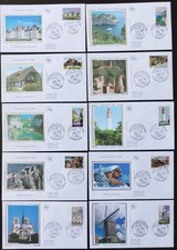 ⭐ FDC Serie Complète LA FRANCE A VOIR 10 Enveloppes FRANCE 2004 sur Soie ⭐