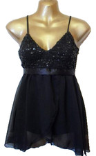 YESSICA SUPERB BLACK SEQUIN CHIFFON PARTY EVENING CAMISOLE TOP SIZE 8  #