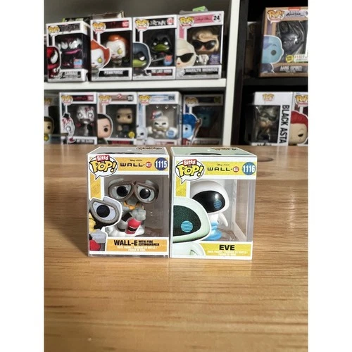 2 BITTY Funko Pops Wall-E w/ Fire Extinguisher & Eve #1115 #1116 Disney Pixar