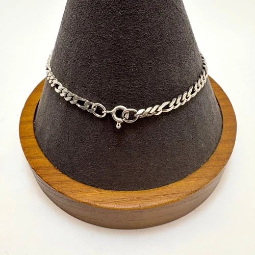 VTG Sterling Silver 925 Figaro Link Chain Bracelet Spring Ring Clasp 7.5" Length