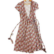 Boden Womens Pink Floral Geometric Wrap Dress Short Sleeve V-Neck Size 4R