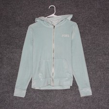 Victoria's Secret PINK Velour Hoodie Full Zip Jacket Womens M Light Blue Pocket