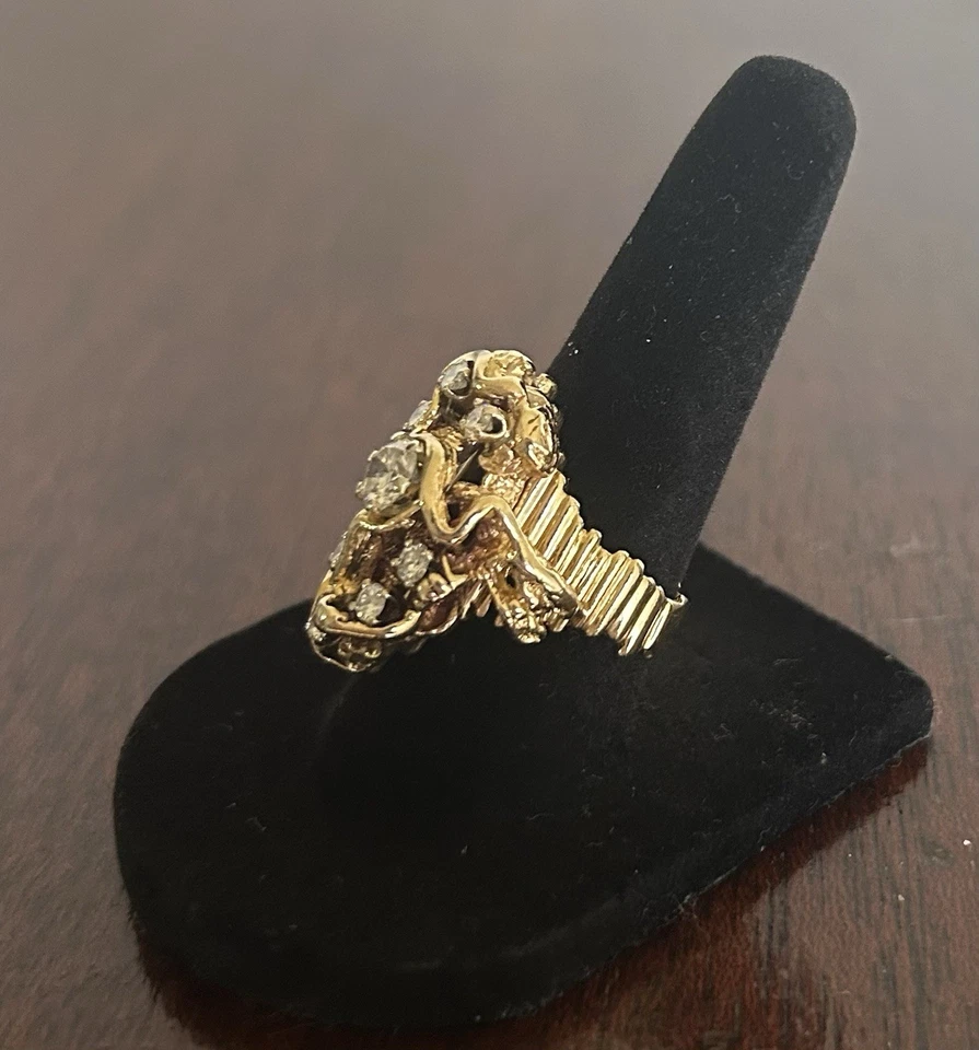 Anillo de diamantes de 10 piedras. Pepita de oro - caña lateral lineal (1,5 quilates con) 9-2,6-2,9 mm FC Foto 4 de 4