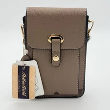 Brand New Crossbody Travel Cell Phone Handbag W/Strap Brown Faux Leather Vegan