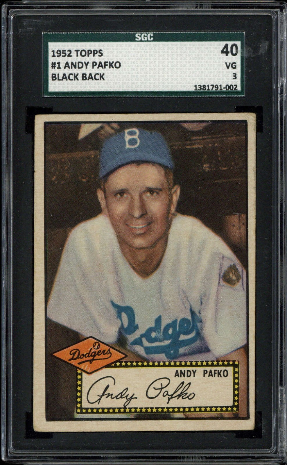 1952 Topps #1 Andy Pafko Dodgers SGC 3 VG Black Back