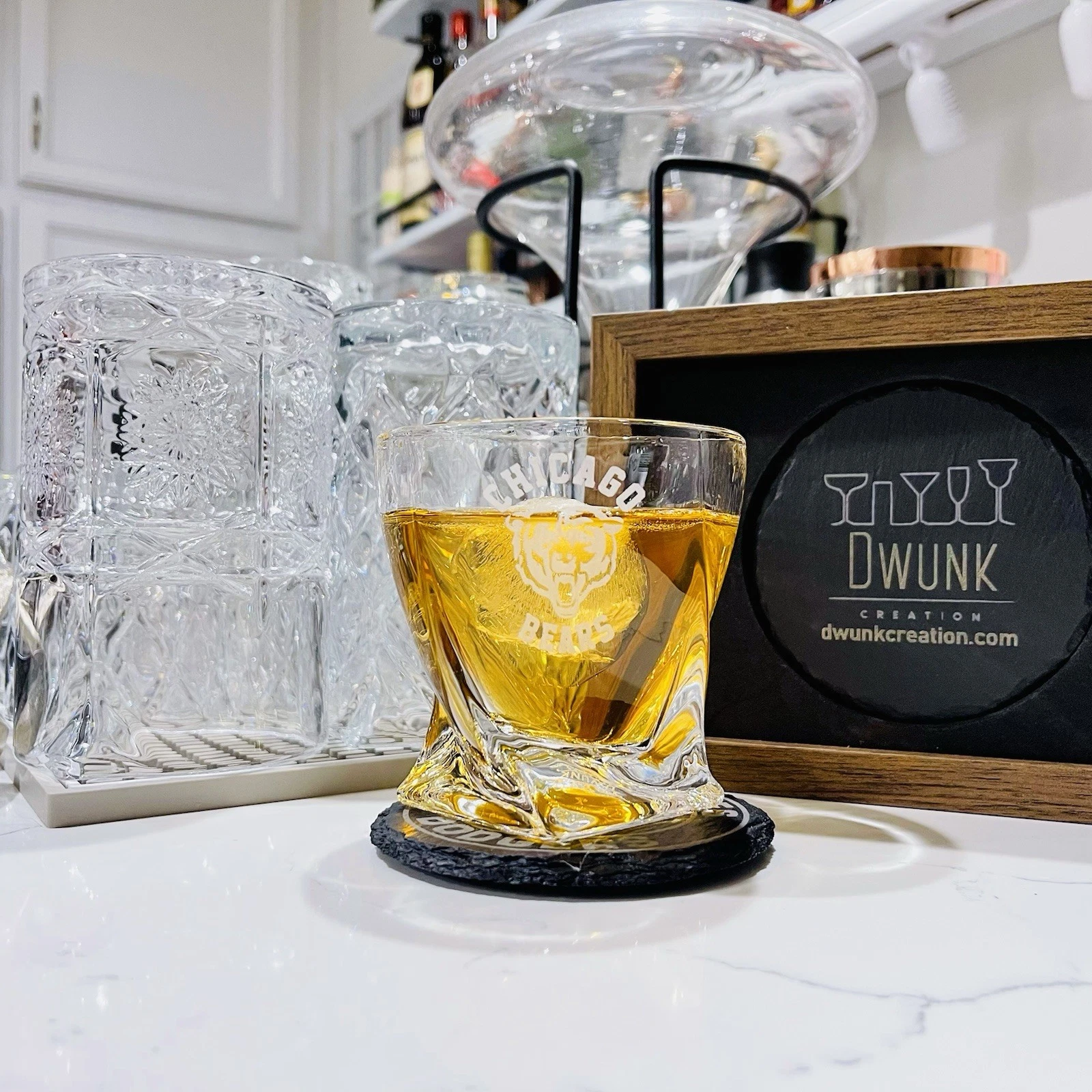 Engraved Chicago Bears Whiskey Glass - Twisted Whiskey Glasses