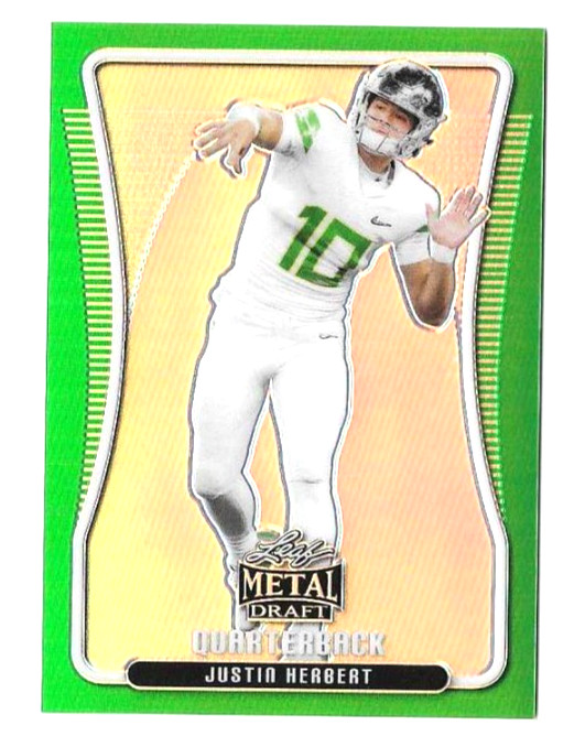 Justin Herbert Leaf Metal Draft Quarterback Collection #QB03 Green Crystal