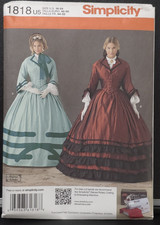 Simplicity 1818 Civil War Era Day Dress Chemisette Sleeves Skirt Pattern 16-24