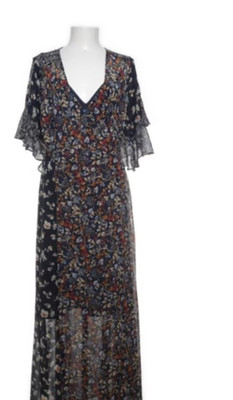 Lovestitch Wickel Maxi Kleid Blumen blau Größe M Fledermaus Ärmel