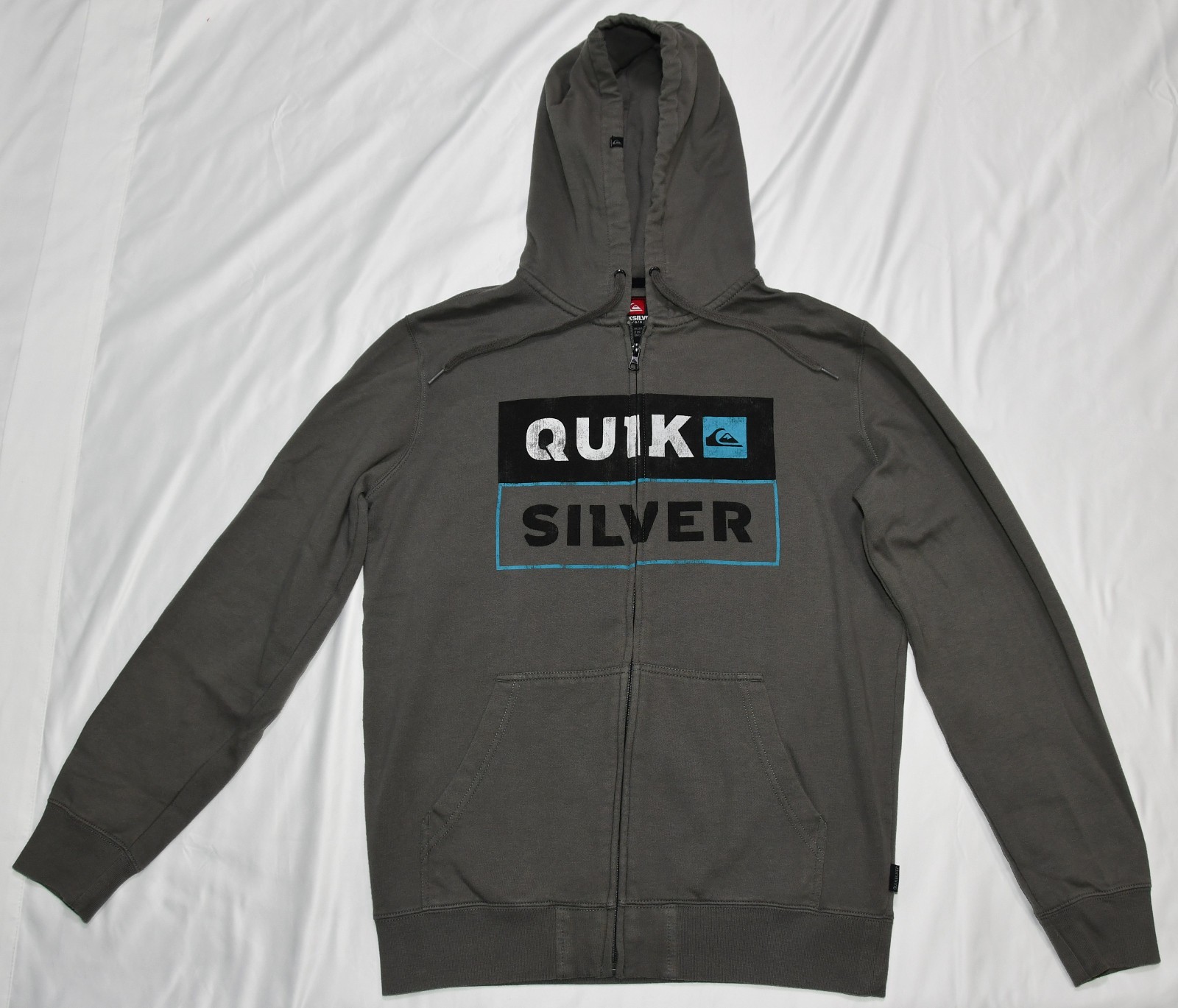 Quicksilver Sweatshirt Hoodie Gray (W Green Hint) Zip Up Large L (READ) image 2
