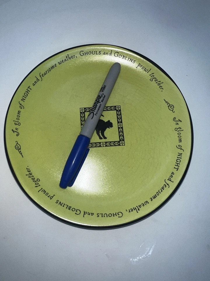 Hallmark WITCH WARE 7" Dessert Plate Halloween Green Cat C2U - Image 2 of 4