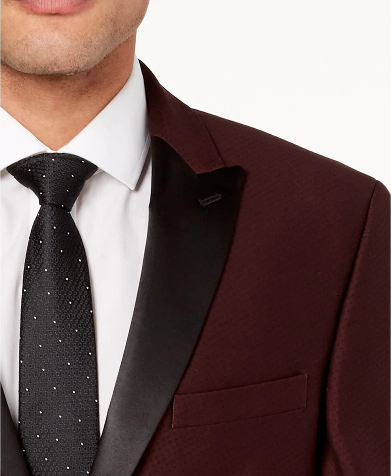 Chaqueta de cena Alfani para hombre ajustada borgoña micro rejilla Foto 3 de 4