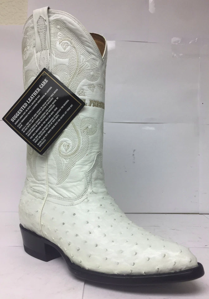 Nuevas botas vaqueras de rodeo de cuero genuino de piel de avestruz blancas para hombre punta en J Foto 2 de 4