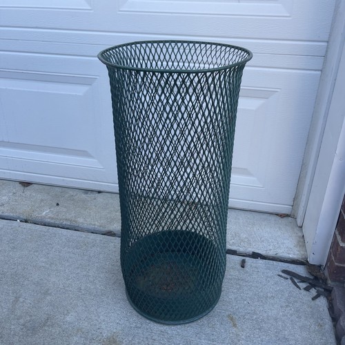 Vintage Large Metal NEMCO Wire Trash Can Diamond Mesh Pattern Green Old 827-22B - Picture 3 of 21