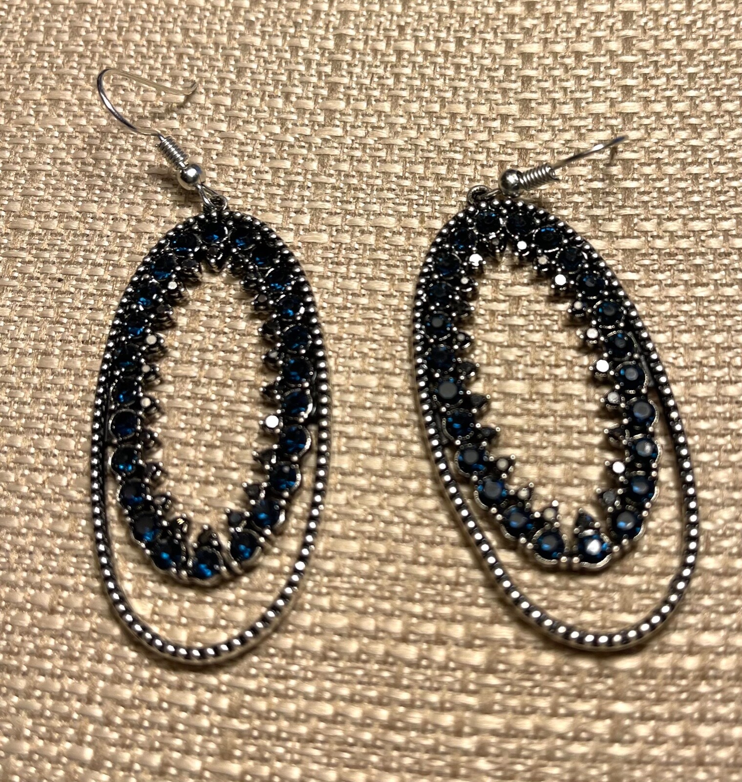 Lovely Statement Oval Dangle Dark Blue Rhinestone… - image 4
