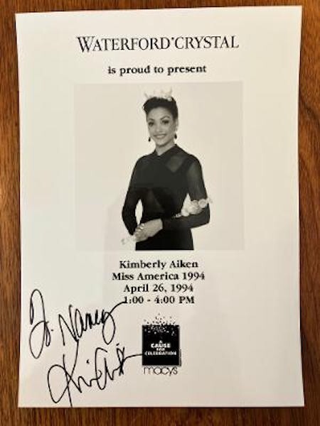 BEAUTIFUL VINTAGE 5x7 INSCRIBED SIGNED PHOTO KIMBERLY AIKEN 1994 MISS AMERICA
