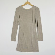 Mable Shimmer Beige Open Back Long Sleeve Bodycon Stretch Dress Womens Medium