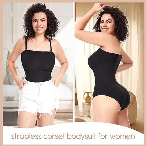 Body donna modellante a compressione senza spalline modellante controllo pancia tubetop - Foto 10 di 42