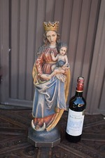 Statua scultura madonna bambino gesù anni 50 grande legno intagliato policromo