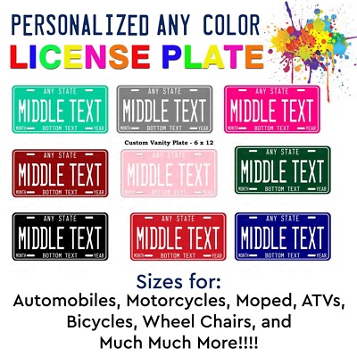 Any Background Color with White Font Personalized License Plate Auto ATV Bicycle