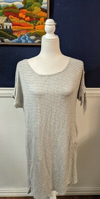 Needle & Thread Anthropologie Soft White Gray Striped Dress Sz Small S