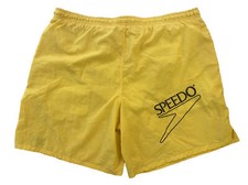 Vintage 90s SPEEDO Spellout Swim Shorts Yellow Large / XL Logo w/ Pull Strings