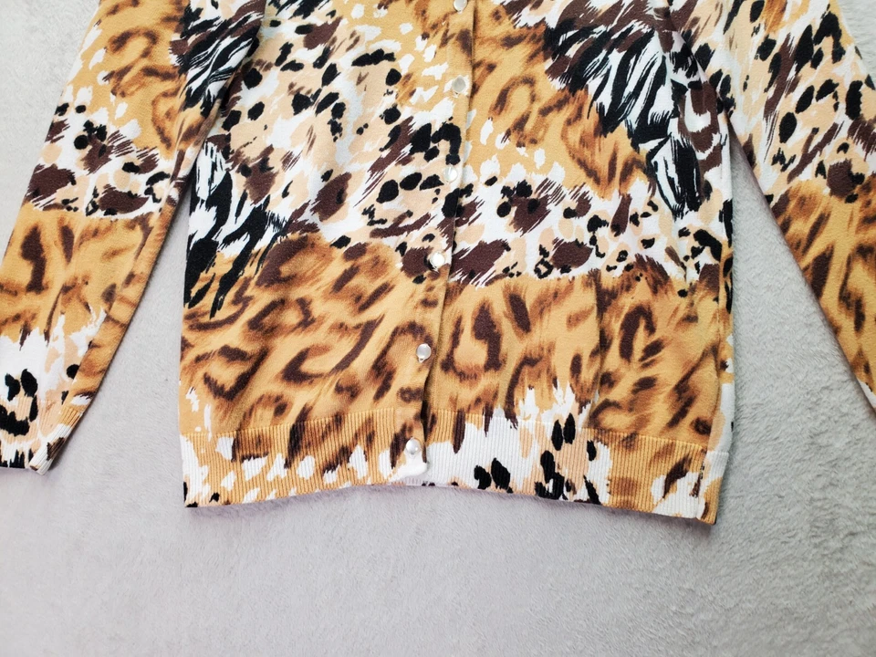 Cárdigan Suéter Mujer Laura Scott Mediano Amarillo Marrón Estampado Animal Botón Frontal Foto 3 de 4