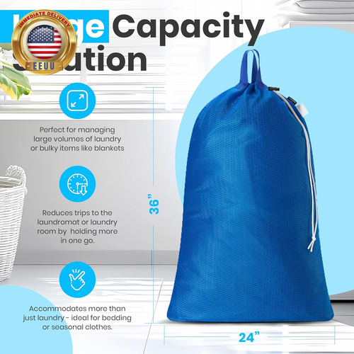 Large Mesh Laundry Bag - Carry Handles, Secure Drawstring Closure, Machine Washa - Picture 2 of 6