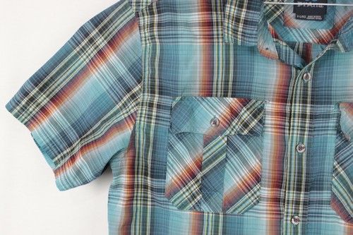 prAna Button Up Shirt Adult Men's XL Slim Fit Blue Plaid Short Sleeve EUC - Picture 8 of 11