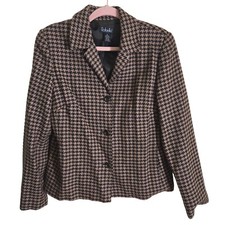 Rafaella Vintage Brown Beige Hounds Tooth Wool Blend Blazer Size 10