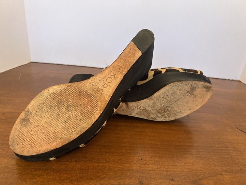 Michael Kors Platform Wedge Leopard Print Calf’s Hair Peep Toe Brown & Black - Picture 6 of 10