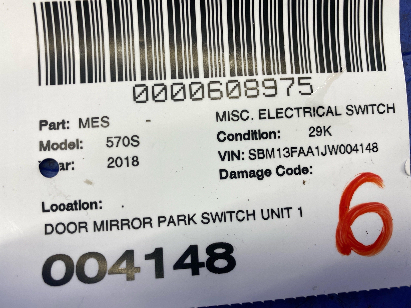 2016-2021 MCLAREN 570S DOOR MIRROR PARK SWITCH UNIT 13M0833CP OEM